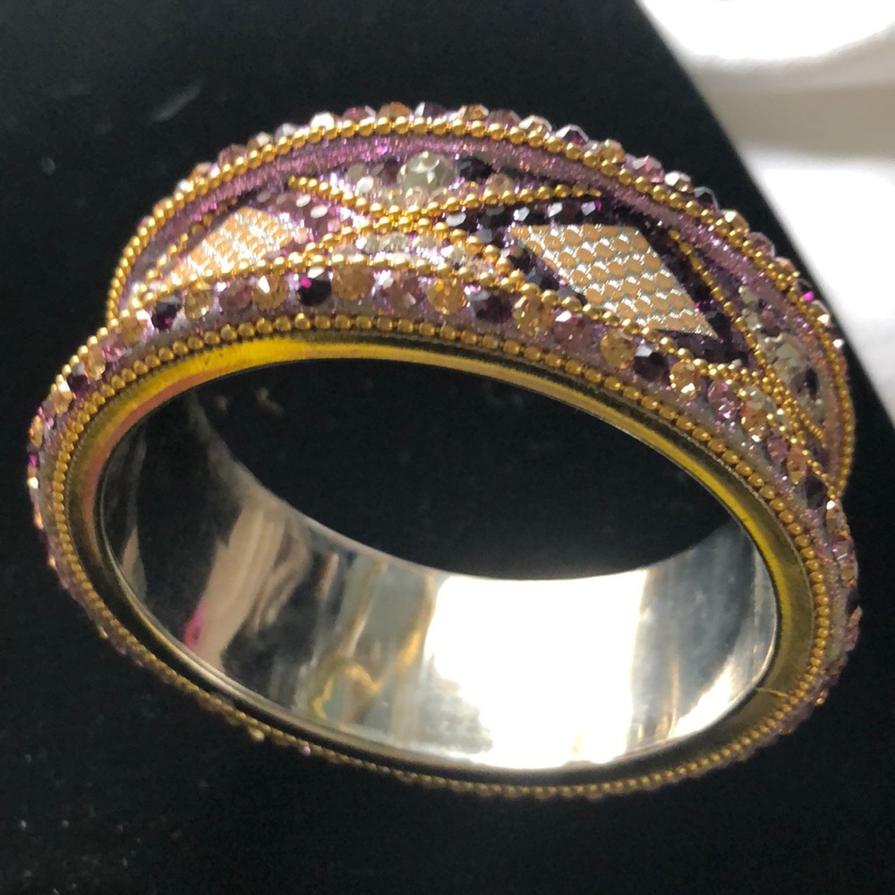 Purple and gold rhinestone cuff bracelet. EUC. - Picture 2 of 5
